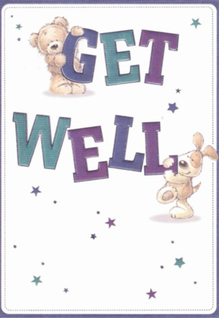 Celebrating gentle encouragement, this inviting get well card is filled with cheerful artistry and local Epsom charm. Two illustrated companions-a warm teddy bear and a joyful puppy-dance among scattered stars, their friendship echoing the community spirit seen on the lively High Street. Confident typography in tones of purple and aqua gives the 'Get Well' message a reassuring weight, grounding the card with cheerful certainty against the clean, airy background. The bear's softly detailed fluff and the puppy's tactile velvety ears add a sense of realness, making the card feel as supportive as a caring embrace or a bespoke flower delivery from Epsom's market stalls. Sending this card, with its mix of playful stars and heartfelt illustration, feels akin to presenting a loved one with a vibrant, hand-tied bouquet gathered by expert Epsom florists-every detail radiates positivity, kindness, and encouragement, perfectly suited for lifting a friend's spirits here in Surrey.